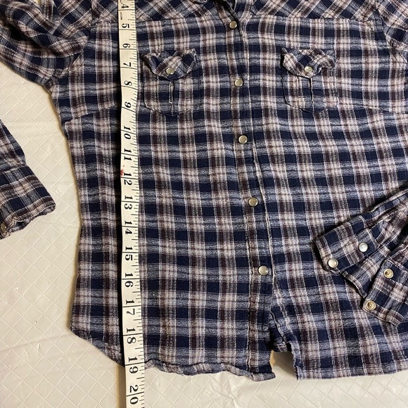 Periscope Blue and White Plaid pearl snap Button-Up Shirt Med - Picture 6 of 9